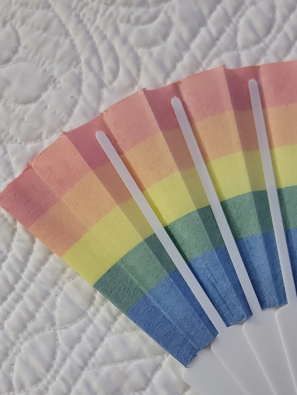 Rainbow Pride Folding Hand Fan - White Frame